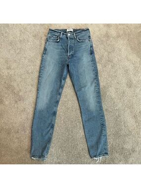 Agolde Nico High Rise Straight slim Crop Jeans button-fly raw unfinished hem 24